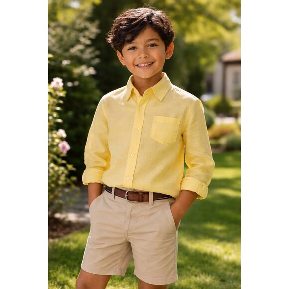 Janie and Jack Other - Janie and Jack Yellow Linen Button Shirt Boys Size 7 Long Sleeve